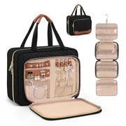 Wedama front view of toiletry bag showing sleek black finish and stylish trim