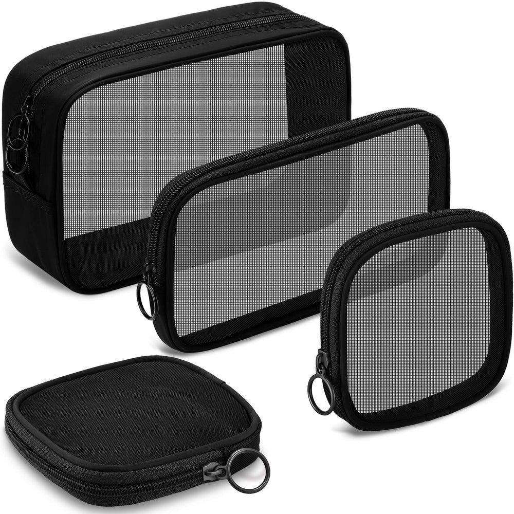 Weewooday front view of four black mesh pouches showing set benefits