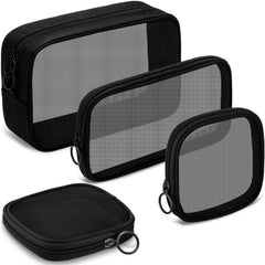 Weewooday front view of four black mesh pouches showing set benefits