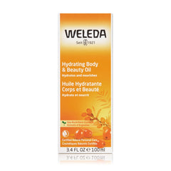 Weleda bottle close-up of cap and golden oil for easy dispensing