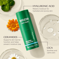 Weleda stick application on cheek demonstrating quick targeted hydration