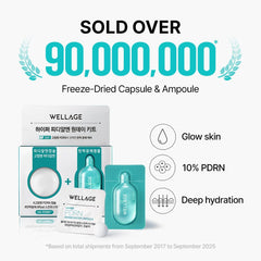 WELLAGE ampoule close-up revealing PDRN serum and easy-open neck for convenience