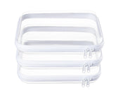 WELPIRT front view of three clear hard shell zipper pouches showing uniform size and visibility