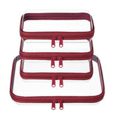 WELPIRT front view of medium and three small clear zipper pouches showing visibility benefit