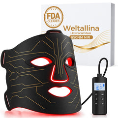 Weltallina front view mask showing full LED coverage and even glow for consistent treatment