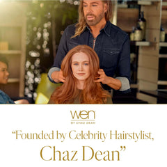 WEN by Chaz Dean back label close-up listing ingredients and usage guidance benefits