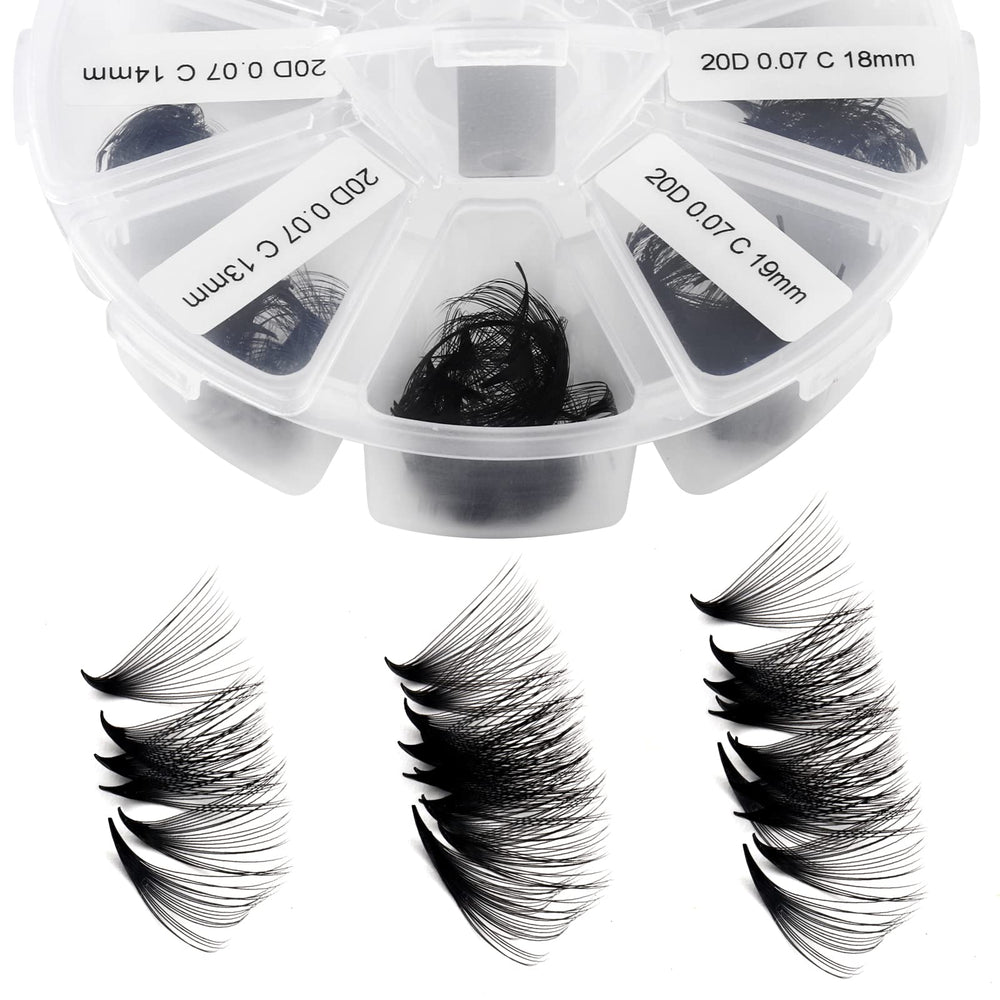WENDY LASHES open tray showing mixed 9–16mm fans for quick selection