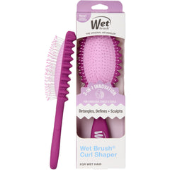 Wet Brush Curl Shaper front profile showing compact purple design and handle for easy grip