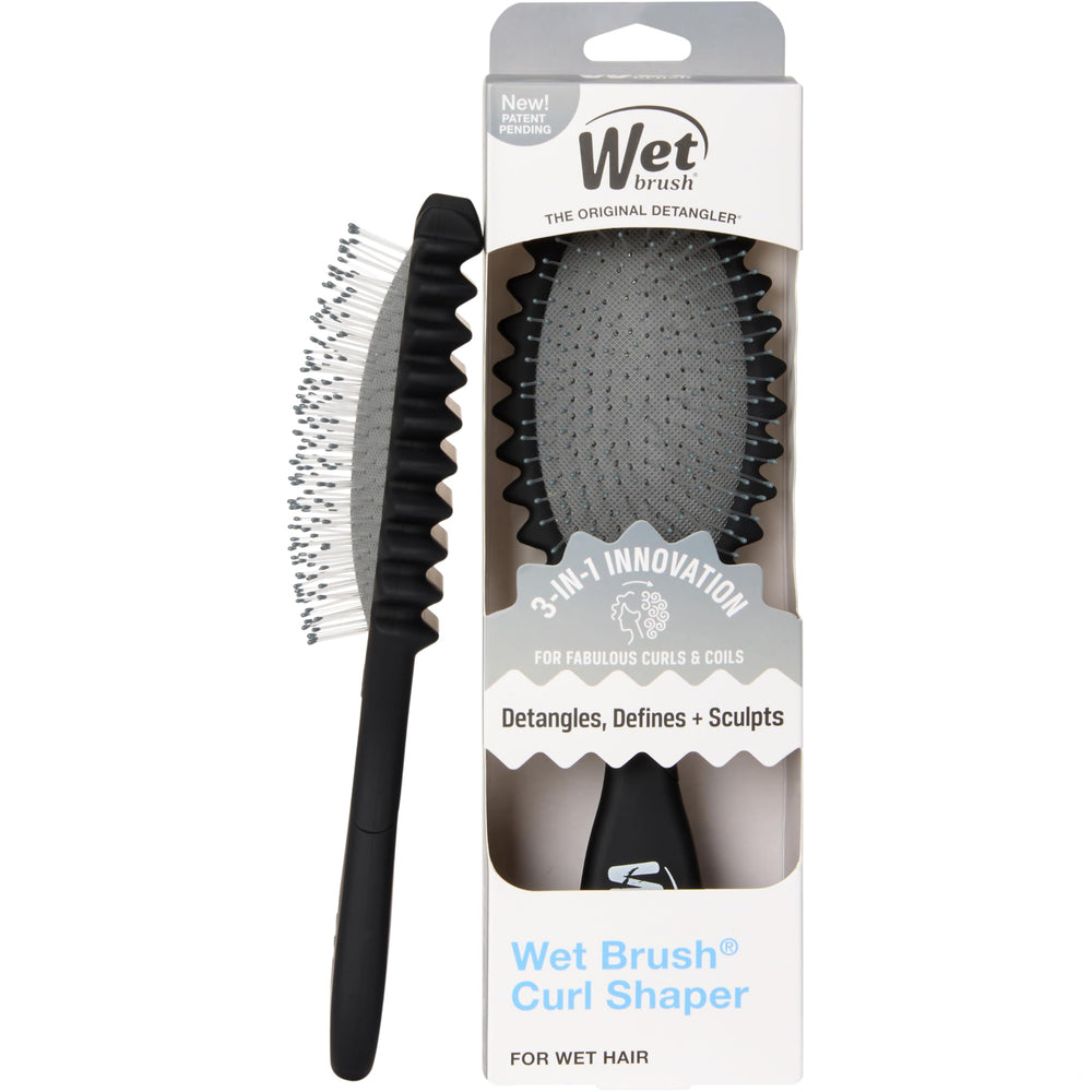 Wet Brush front view showing curl shaper and easy grip for travel