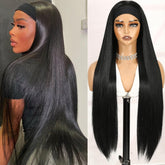 WIGNEE front view of 32 inch headband wig showing natural black length and volume