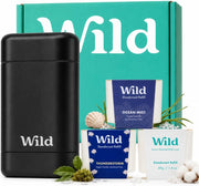 Wild refillable black case front view showing sleek durable finish and sustainability benefits