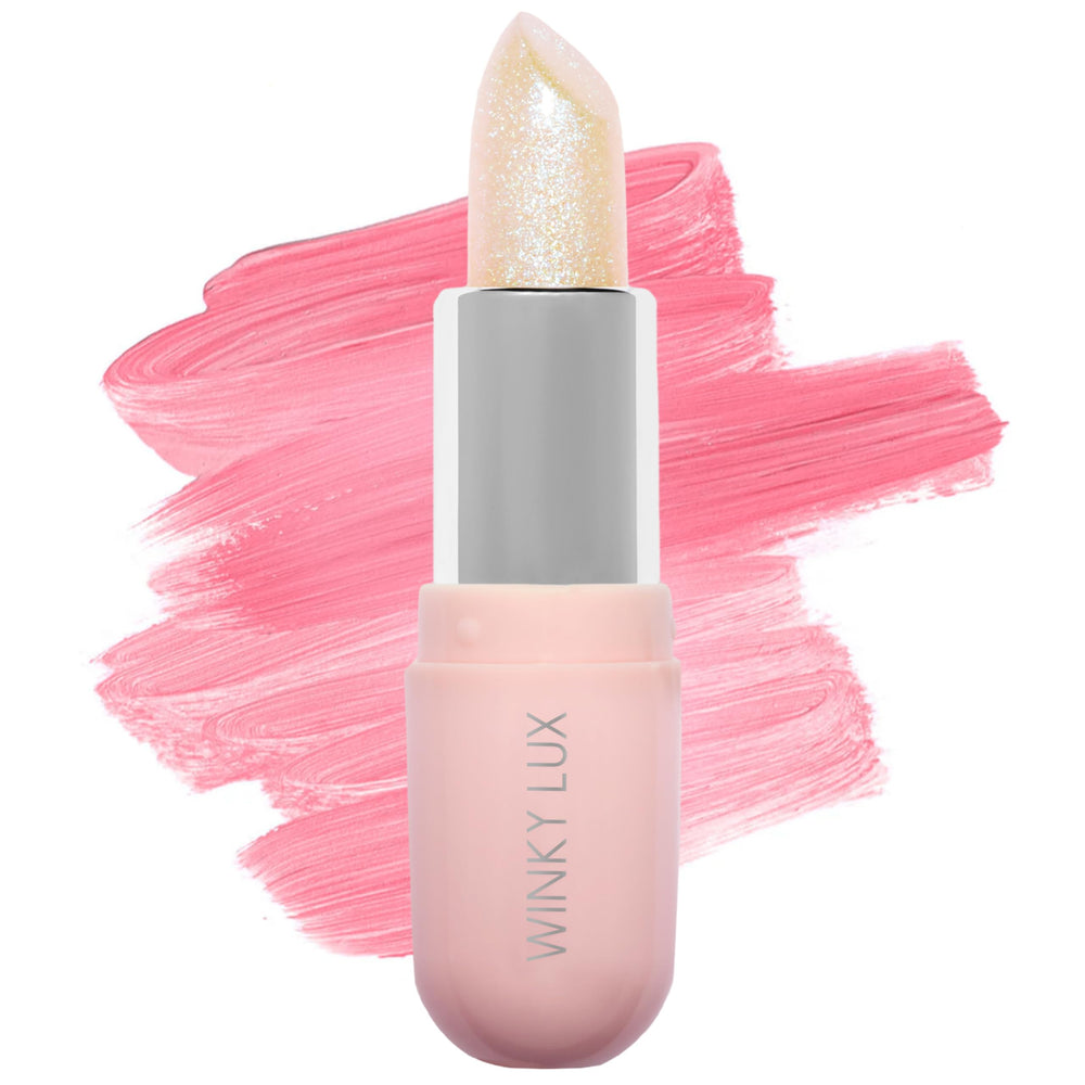 WINKY LUX front view balm tube showing twist-up applicator and glossy finish benefit