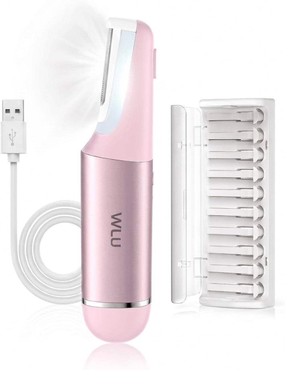 WLU front view peachy pink razor showing sleek design and gentle benefit