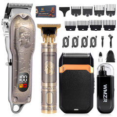WMZR clipper front view showing ergonomic grip and LED battery display for control