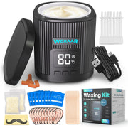 Wokaar front view of wax warmer and full 109-piece kit showing convenience