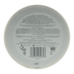 Woods of Windsor close-up of fine lavender powder texture for smooth skin finish