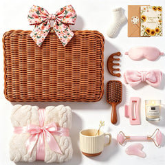 Xapeyo vintage faux-rattan suitcase front view showing gift-ready presentation and charm