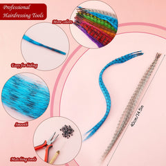 Xinnun feather color array displaying 13 vibrant shades for bold hair accents