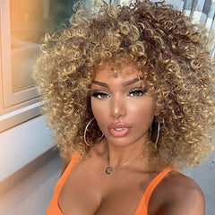 Xinran front view blonde afro wig showing bold volume and instant style