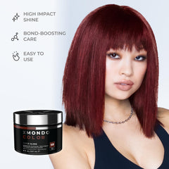 XMONDO treated hair close-up highlighting glossy red shine and luminous finish