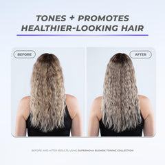 XMONDO applying mask on damp blonde hair for toning and hydration