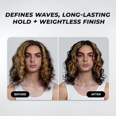 XMONDO in-use scrunching hair demonstrating defined, frizz-free waves benefit