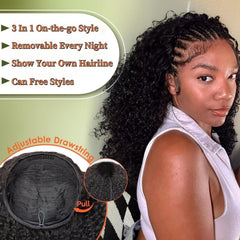 XNAIRA inside cap detail with drawstring and combs for secure comfortable fit