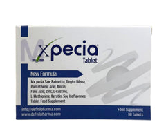 XPECIA front packaging showing brand and 60-tablet bottle, clear benefit display