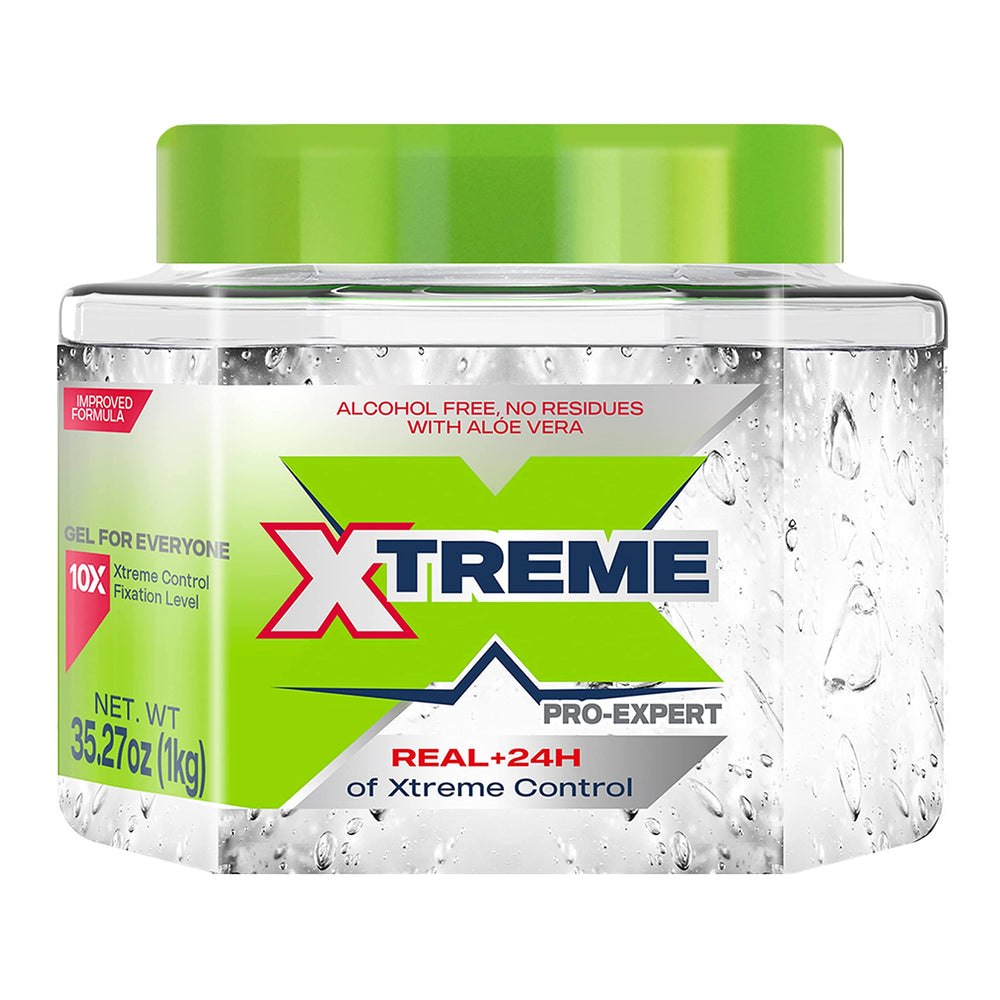 Xtreme jar front showing clear gel and volume benefit