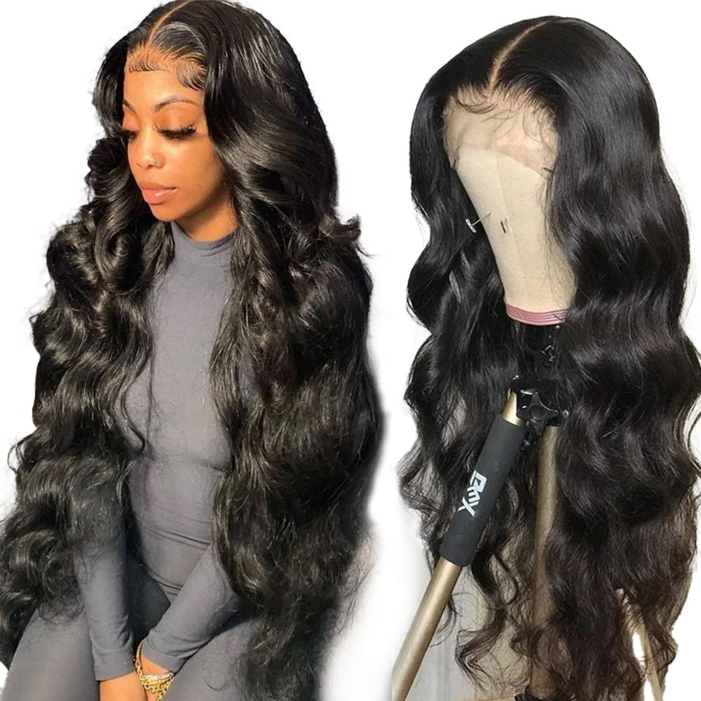 Yamikk front view of 28-inch body wave wig showing natural hairline and volume