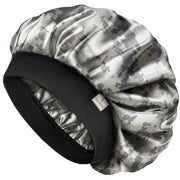 YANIBEST front view of satin bonnet showing fit and logo for hair protection