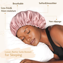 YANIBEST bonnet in use on sleeping model protecting curls and preventing tangles overnight