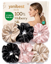 YANIBEST front packaging showing six silk scrunchies and box, elegant gift