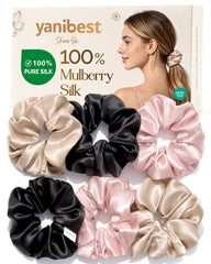 YANIBEST front packaging showing six silk scrunchies and box, elegant gift