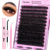 Yawamica front kit layout showing clusters, bond, tweezers for easy at-home application