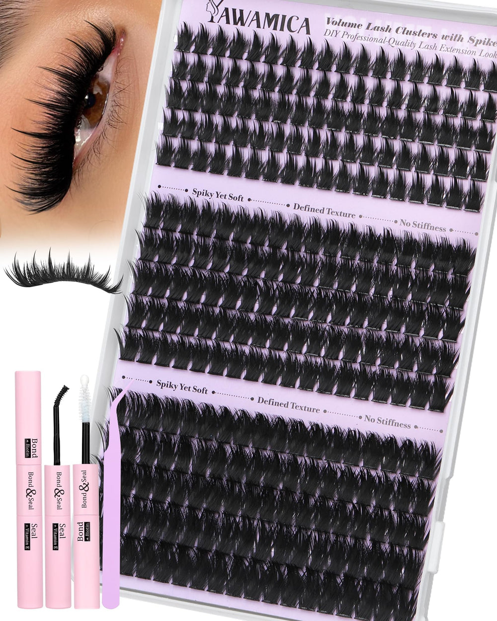 Yawamica front packaging showing complete lash cluster kit benefits