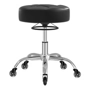 YEEZEE front view of stool showing stable metal base and sleek black seat, durable support