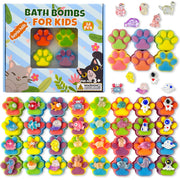 Yekery front packaging showing 32 paw bath bombs and gift-ready box benefit surprise