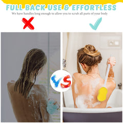 Yetene in-use scrubbing a back demonstrating improved reach and independence