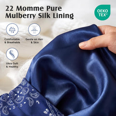 YFONG close-up of 22 momme mulberry silk lining showing smooth texture for reduced friction