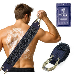 Yiclick front view of dual-sided back scrubber showing overall shape and color
