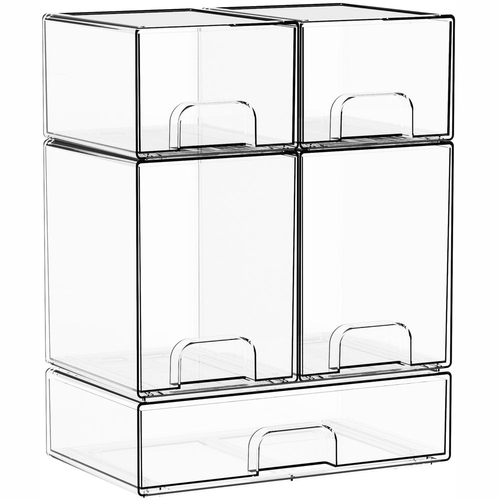 Yieach front view showing five transparent drawers and tidy storage benefit
