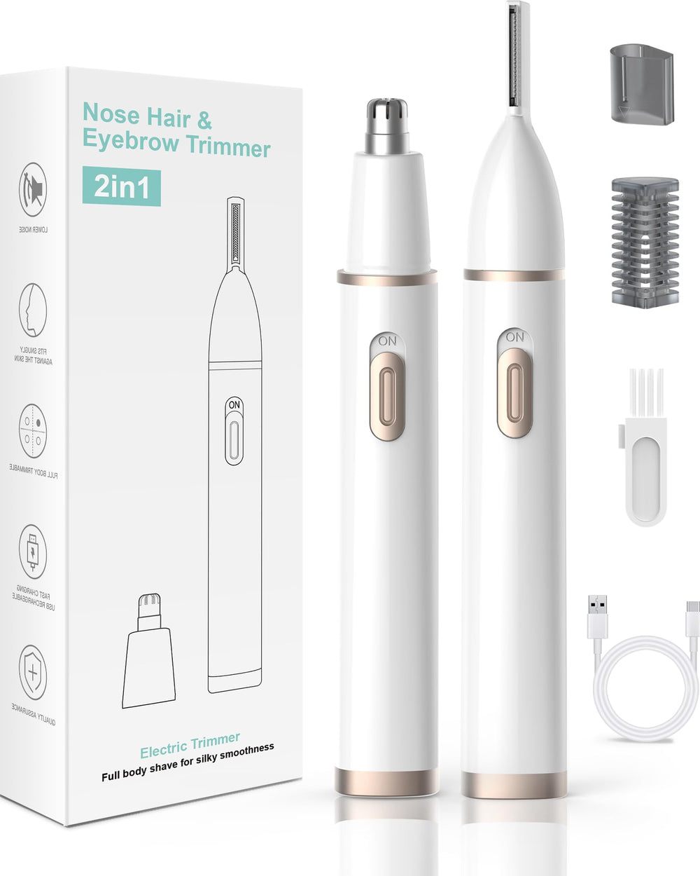 Yinowt front view of white trimmer showing compact design and easy grip benefit