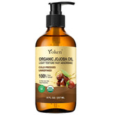 Yoken jojoba oil amber bottle front view showing organic packaging benefit