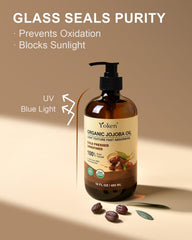 Yoken jojoba oil applied to hair showing shine and frizz control benefit