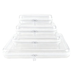 YOPCDJ front view of four clear pouches showing sizes and organization benefit