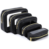 YOPCDJ front view of clear pouch set showing organization benefit