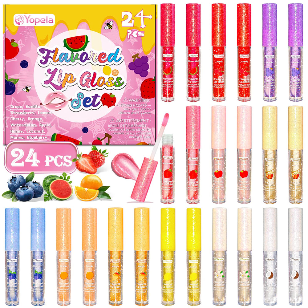 Yopela front packaging showing all 24 gloss tubes and vibrant labels for easy selection