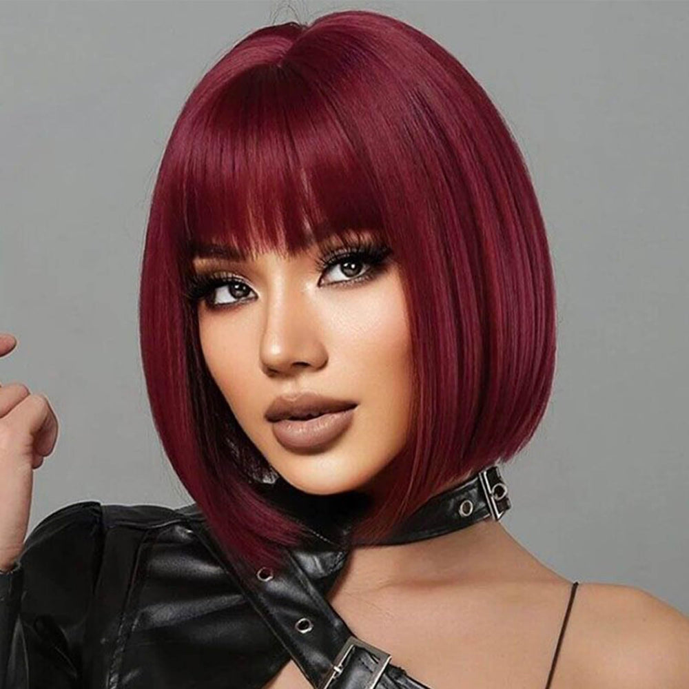 YOUNIGA front view wine red bob shows natural look and easy wear