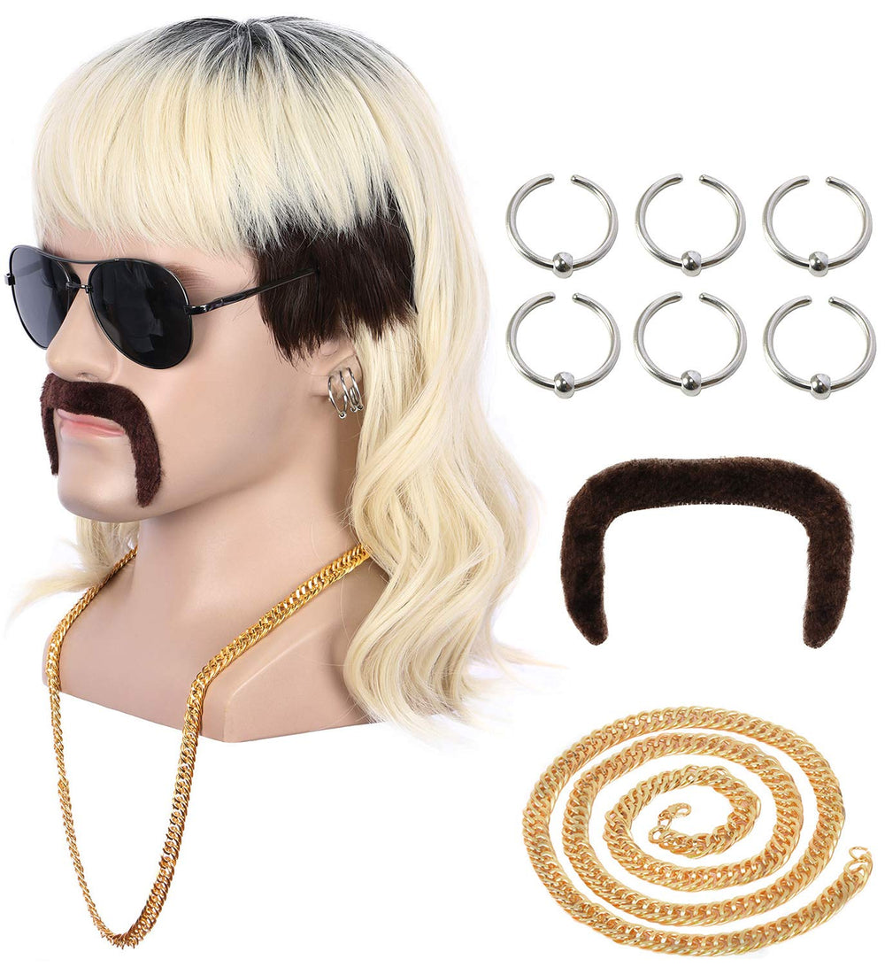 yuehong front view mullet wig showing black roots and blonde lengths for instant style